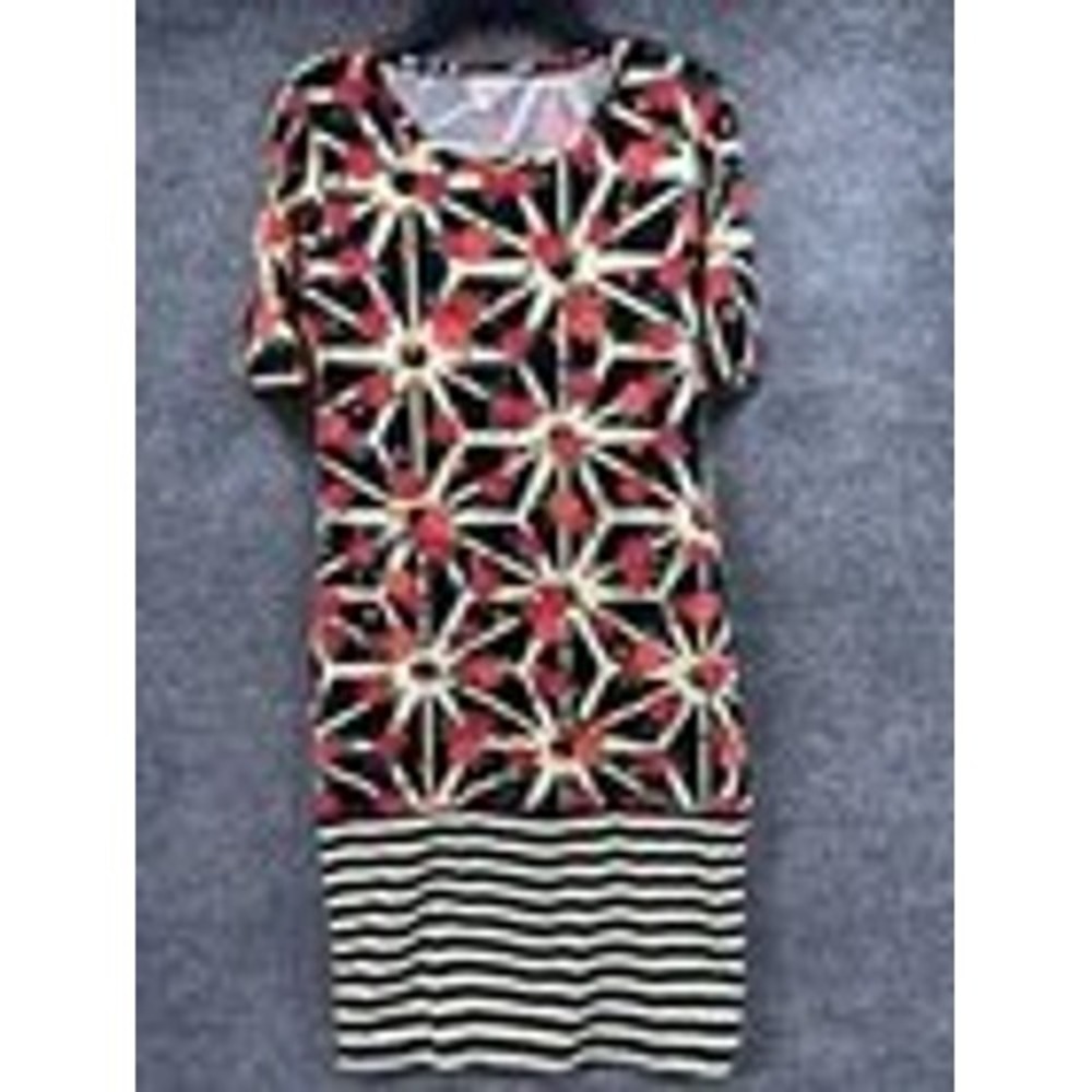 Lularoe Women's M Geometric Floral Black Red Casual Dress‎
